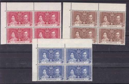 SWAZILAND, 1937, `CORONATION`, MARG BLOCK OF 4, MNH, SACC 24-26
