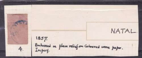 NATAL, 1857, 3d EMBOSSED ON PLAIN  ROSE PAPER, FU - SEE SCANS BELOW, C/V R5500, SACC 4