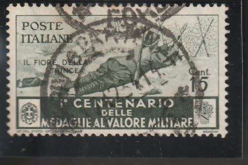 ITALY, 1934, MILITARY MEDAL CENT., 15c, GREEN, USED, SG 425
