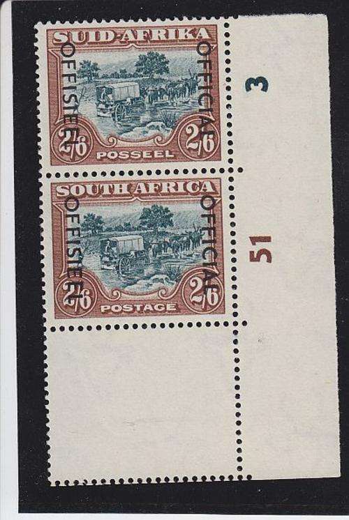 1950-54 ++ OFFICIAL/OFFISIEEEL ++ 2s 6d VERT PAIR WITH CYL NO ++ MNH ++ SACC 47a C/V +R300