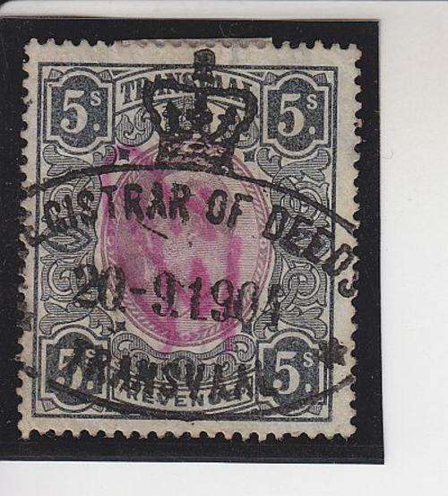 KE VII ++ 5s REV STAMP ++ PMK REGISTRAR OF DEEDS - TRANSVAAL ++ (SEE SCAN BELOW)