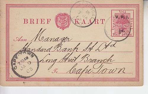 BRIEF KAART ++ VRI OVPT ++ VFU "JACOBSDAL" 7 JA 03 - ARR PMK CAPE TOWN 9 JA 03 (SEE BELOW)