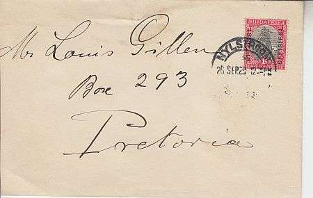 1929 ++ COVER WITH 1d OFFICIAL/OFFISIEEL FROM NYLSTROOM TO PRETORIA ++