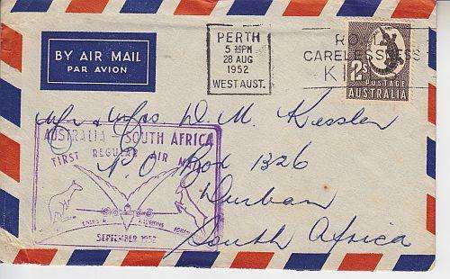 FFC INBOUND ++ 1952 ++ AUSTRALIA-SOUTH AFRICA ++ FIRST REGULAR AIR MAIL ++ SEE BELOW