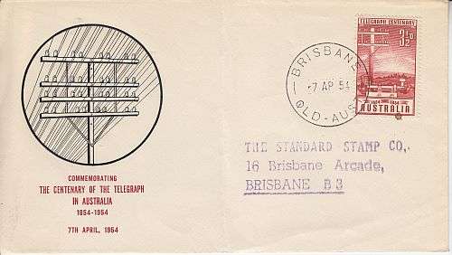 FDC ++ 1954 ++ COM THE CENT OF TELEGRAPH IN AUSTRALIA
