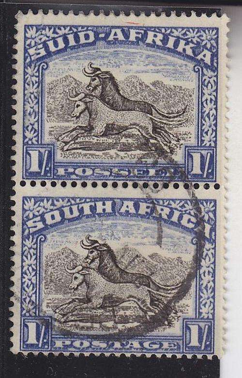 1947-54 ++ 1s DARK BROWN & ULTRAMARINE ++ VERT PAIR FU ++ SACC 119a