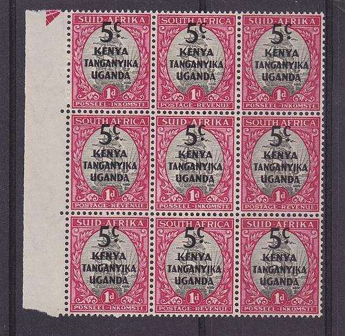 KUT ++ 1941 ++ "SA STAMPS OVPT" ++ 5c ON 1d ++ BLOCK OF 9 ++ MNH ++ C/V ÃÂÃÂ£11.25 ++ SG 151