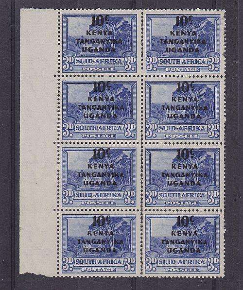 KUT ++ 1941 ++ "SA STAMPS OVPT" ++ 10c ON 3d BLUE ++ BLOCK OF 8 ++ MNH ++ C/V ÃÂ£32 ++ SG 152