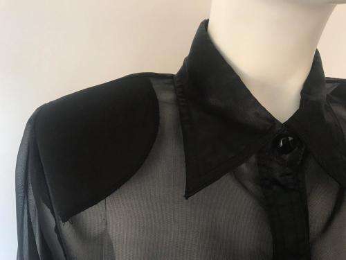 Black sheer button up top with shoulderpads SIZE 38/14