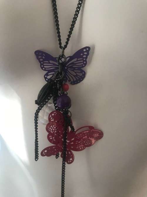 Pink and silver butterfly necklace