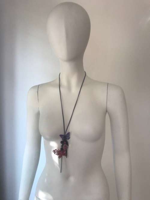 Pink and silver butterfly necklace