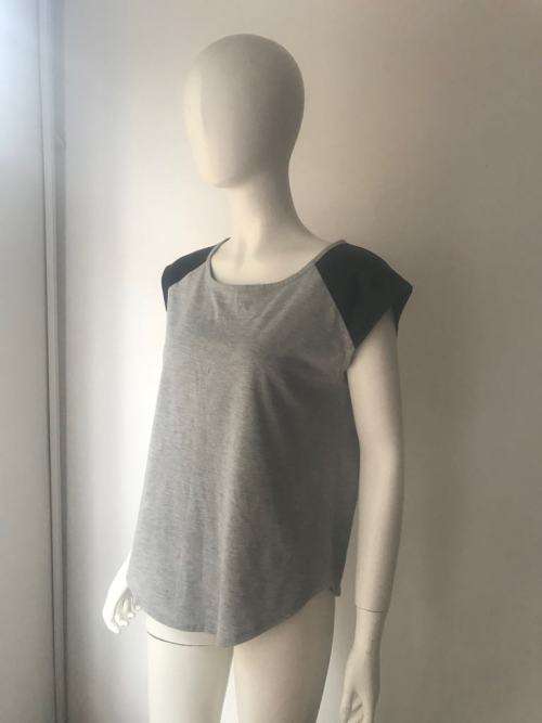 Grey and Faux leather top LARGE