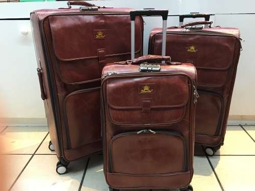 Set of 3 Suitcases Travel Trolley Luggage,Polyester Leather And Universal Wheels