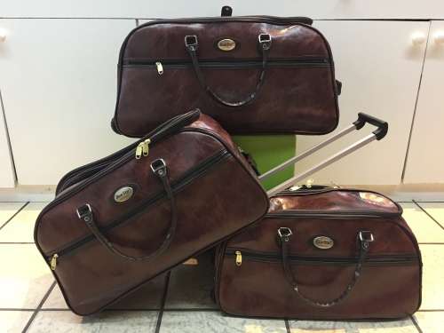 Set of 3 Suitcases Travel Trolley Luggage, Polyester Leather And 2 Wheels