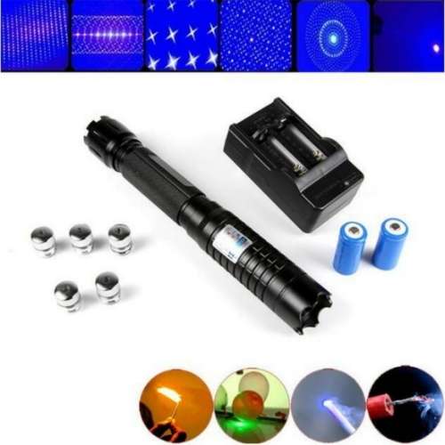 450NM 50000MW 5IN1 BURNING BLUE LASER POINTER 5 CAPS