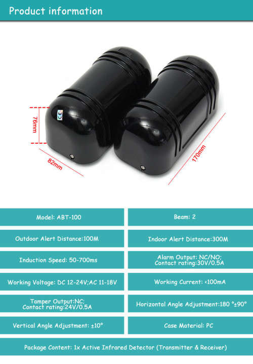 Good Sale Intrusion Alarm Infrared Detector Burglar Alarm ABT-150 Photoelectric Dual Beam Perimeter