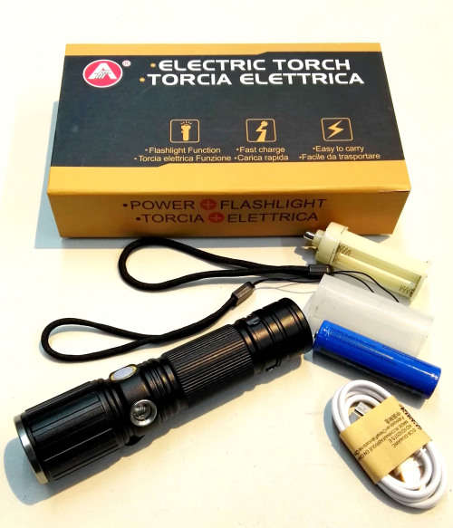 EJC 6000LM Electric Torch LED white light and side LED red light¿18650 battery with USB charge cable