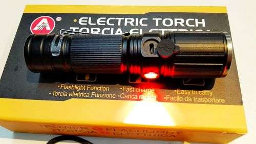 EJC 6000LM Electric Torch LED white light and side LED red light¿18650 battery with USB charge cable