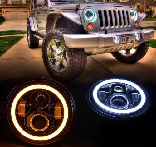2x 7" CREE LED Headlight Angel Eye Amber Halo DRL For Jeep Wrangler JK TJ 97-17