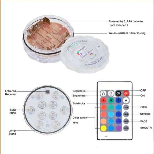 10 LED RGB COLORFUL REMOTE CONTROLLED SUBMERSIBLE LED LIGHT