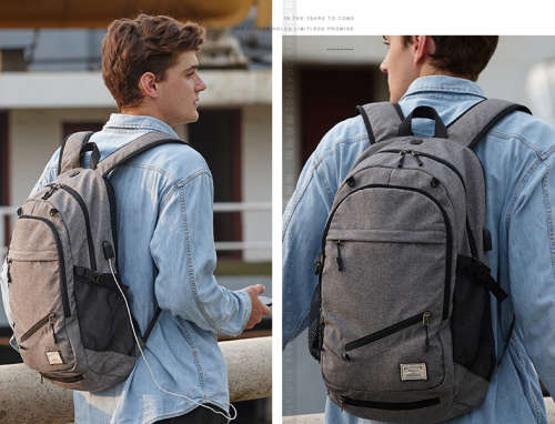 Waterproof Canvas Backpack Laptop Bag With USB Charging and Basketball Net (Black ONLY)