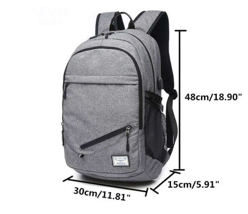 Waterproof Canvas Backpack Laptop Bag With USB Charging and Basketball Net (Black ONLY)
