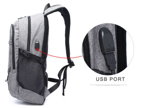 Waterproof Canvas Backpack Laptop Bag With USB Charging and Basketball Net (Black ONLY)