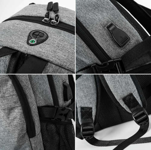 Waterproof Canvas Backpack Laptop Bag With USB Charging and Basketball Net (Black ONLY)