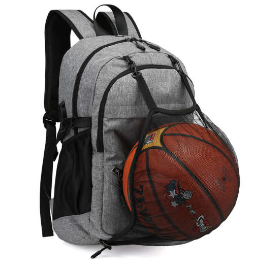 Waterproof Canvas Backpack Laptop Bag With USB Charging and Basketball Net (Black ONLY)