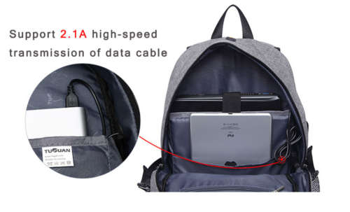 Waterproof Canvas Backpack Laptop Bag With USB Charging and Basketball Net (Black ONLY)