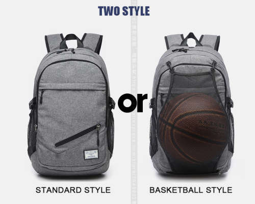 Waterproof Canvas Backpack Laptop Bag With USB Charging and Basketball Net (Black ONLY)