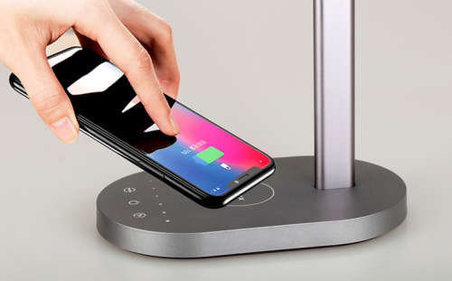 LED Desk Wireless Charger, Metal Table Lamp with 5 Color Modes and 6 Brightness Levels, USB Charging