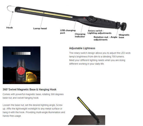 Multi-Functional USB Rechargeable portable magnetic Ultra Bright COB Magnetic Slim car Inspection Li