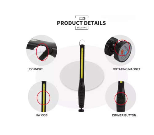 Multi-Functional USB Rechargeable portable magnetic Ultra Bright COB Magnetic Slim car Inspection Li