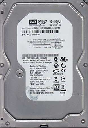 Western Digital Blue WD1600AAJS 160GB 7200 RPM 8MB Cache SATA 3.0Gb/s 3.5" Internal Hard Drive Bare