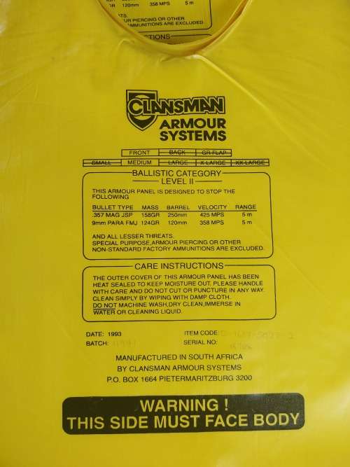 Bullet Resistant Vest Clansman LightWeight Armour Systems
