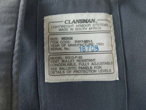 Bullet Resistant Vest Clansman LightWeight Armour Systems