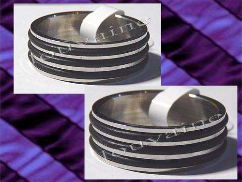 Mens Stainless Steel and Rubber Ring