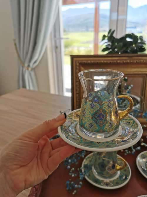 18 Piece Nazli Kristal Turkish tea and coffee set