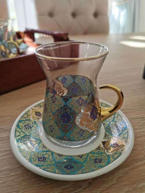 18 Piece Nazli Kristal Turkish tea and coffee set