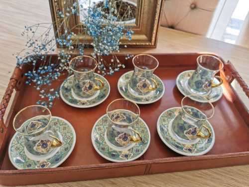 18 Piece Nazli Kristal Turkish tea and coffee set
