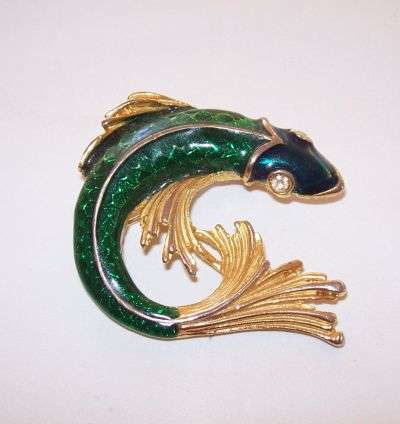Green Enamel Fish Brooch