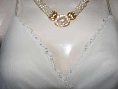 SLEEVELESS DESIGNER WHITE CHIFFON/NET LACE TRIM ANKLE LENGTH DRESS SIZE 32(SMALL)