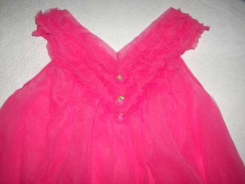 VINTAGE CERISE PINK ROUCHED POLYESTER LINED BABYDOLL TOP SIZE SMALL