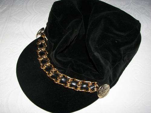 VINTAGE DESIGNER BLACK VELVET WINTER PEAK CAP WITH EMBELLISHMENT