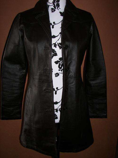 VINTAGE VERY DARK BROWN GENUINE PIG NAPPA LEATHER LONG JACKET/BLAZER SIZE 32-MINT CONDITION