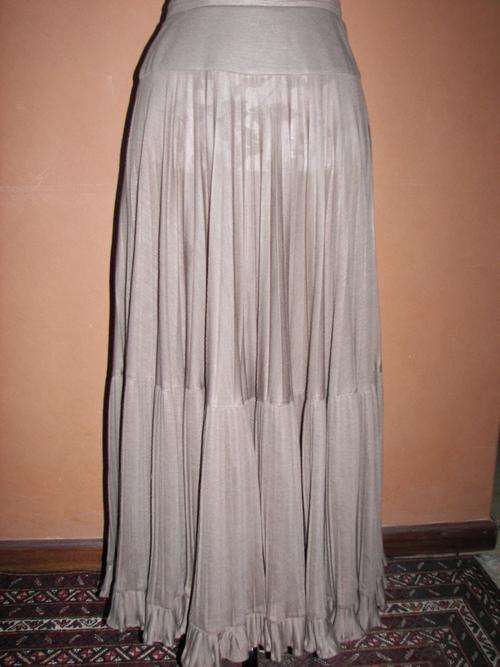 VINTAGE STONE BEIGE HEAVY PLEATED MAXI SKIRT WITH RUFFLE SIZE 32