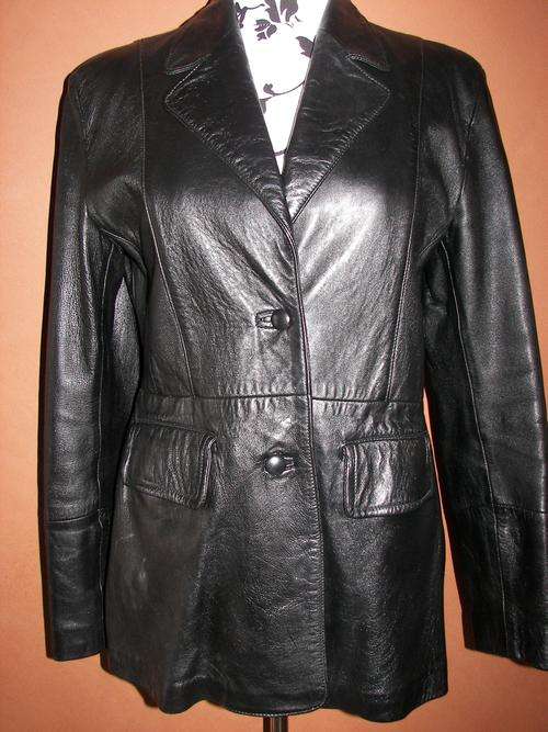 GENUINE VERY SOFT BLACK LEATHER LONG JACKET BLAZER SIZE 36