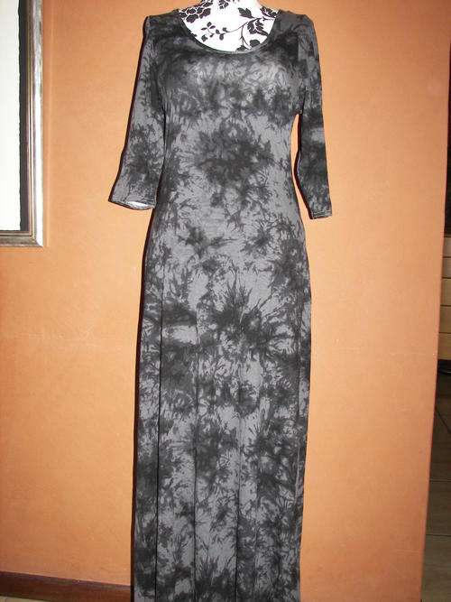 VINTAGE DESIGNER CHARCOAL/BLK TIE DYED LONG COTTON DRESS SIZE 36/38