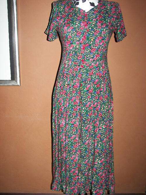 VINTAGE FLORAL VISCOSE LONG DRESS SIZE 34
